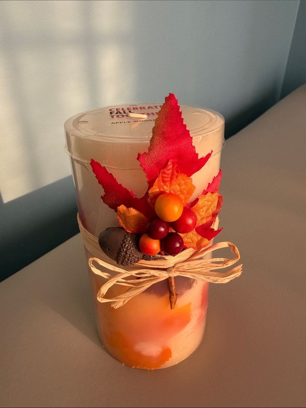 Kohl's Autumn Decorative Candle with Red and Orange Accents 19.4 oz